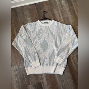 VTG Fair Isle Nordic Icelandic Sweater Pattern Retro Hippie Boho Gray Blue M L